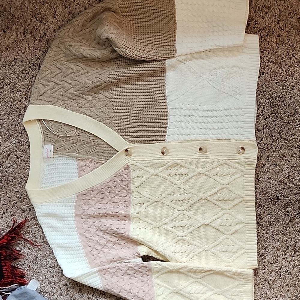 Sugarfox cardigan sweater, Size 1X, Tan colors
